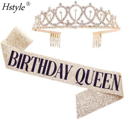 China Tiara Birthday Gifts Women Birthday Party Supplies SD496 Queen Sash Eco-Friendly Rhinestone Birthday Kit 21st 30th for sale