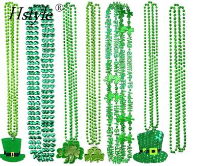 China Green Eco-Friendly Pearl Clover Shamrock Necklace St Patrick's Day Pendant Necklace For Holiday Festival Decorations SD349 for sale