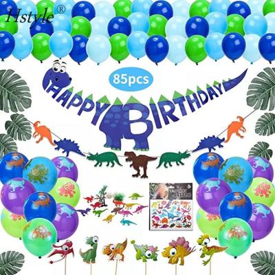 China Eco-Friendly Blue Dinosaur Party Accessory Cake Topper Boys Kid Happy Birthday Balloons Party Decorations SET0528 for sale