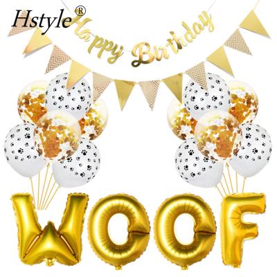 China 16 Inch WOOF Eco-Friendly Gold Foil Banner Dog Birthday Party Decoration Set Woof Flag Dog Birthday Supplies ST422 for sale