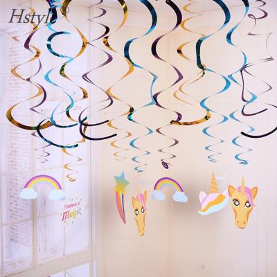 China Card Paper Hanging Spiral Ornaments Unicorn Swirl Foil Decorations SD016 Party Supplies Valued Pack of 30 Pieces for sale