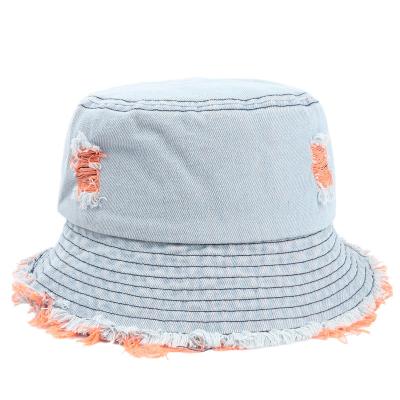 China Fashion Durable Color Ripped Edge Denim Vintage Fisherman Hat Basin Hat for sale