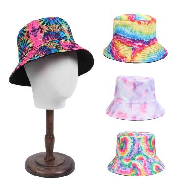 China Durable Custom Logo Plain Tie Dyed Fashion Polyester Reversible Fisher Man Bucket Hats For Women for sale