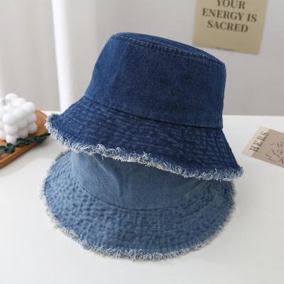 China 2023 Women Bucket Hat Spring Summer Denim Durable Fashionable Hats Brimming Off Sunscreen Distressed Fisherman Hat for sale