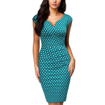 China Breathable Ladies Vintage Office Business Polka Dot Pencil Dress Women Slim Sleeveless Bodycon Cocktail Dresses for sale