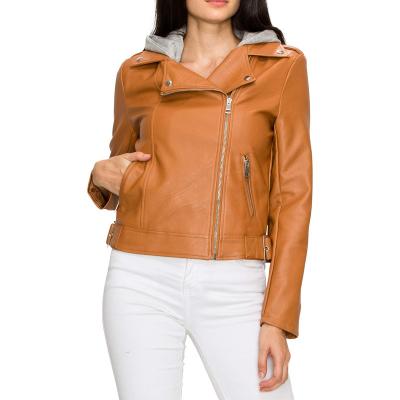 China OEM Breathable Ladies Fall Long Sleeve Motor Bike Coat With Hoodie Faux Leather Motorcycle Jacket 2022 For Women for sale