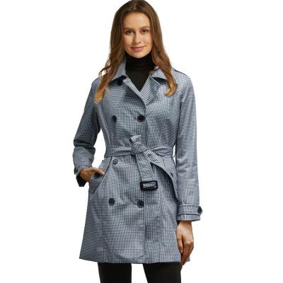 China Windproof Women's Double Breasted Lapel Overcoat Plaid Tracksuit Classic Anorak Waterproof Classic With Belt for sale