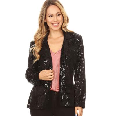 China Wholesale Customized Designs Ladies Suit Evening Party Sparkle Sequins Long Sleeve Woman Blazer Windproof Jacket for sale