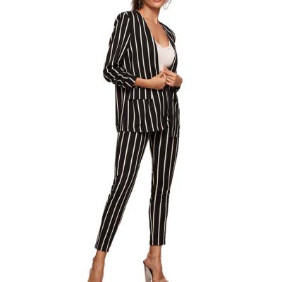 China Cheap hot sale women's breathable blazer suit set high quality blazer and stripe cardigan pants set for women for sale