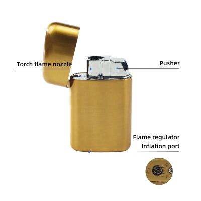 China Custom Windproof Refillable Metal Jet Lighter Logo Gas Metal Cigarette Gift Jet Torch Lighter for sale