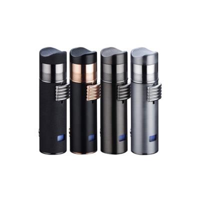 China Classic Custom Logo Triple Flame Windproof Punch Gas In 1 Butane Torch Cigar Lighter for sale