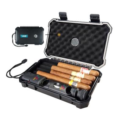 China Travel Cigar Boxes Portable Custom Humidor Case Private Label Brand Luxury Cigar Set Including Cigar Lighter & Cutter & Stand for sale