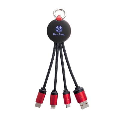 China Barber Shop Factory Design Key Chain 3-in-1 Charging Cable Promotional Data Cable with LED Logo Glow for sale