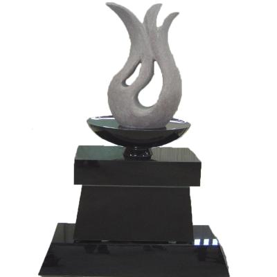 China Modern Tombstone Granite Monument Special Design With Hand Carving Fir Statue And Black Granite Base for sale