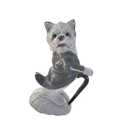 China Japanese style traditional granite hand carving stone dog with walking stick for sale