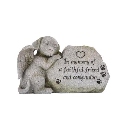 China Angel Memorial Stone Europe Finish Antique Stone Dog Statue Sleeping Dog Figurine Polyresin Pet Memorial for sale