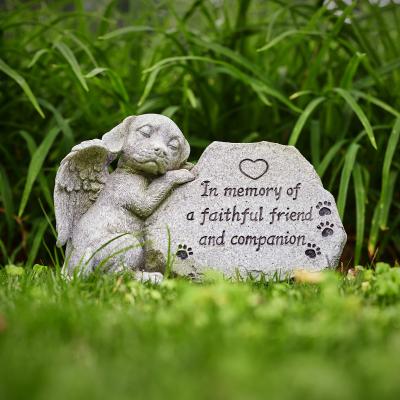 China Europe Forever In Our Hearts Pursue Stone Statue Sleep Dog Angel Figurine Pet Resin Character Commemorative Figurine for sale