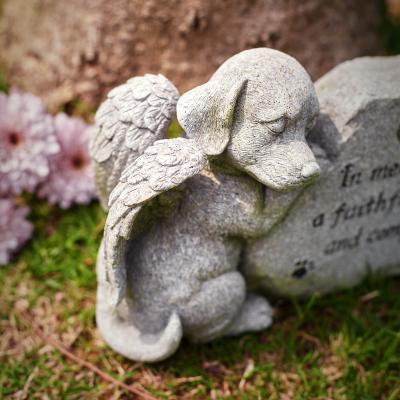 China Europe Forever In Our Hearts Pursue Stone Statue Sleeping Dog Angel Figurine Pet Polyresin Garden Memorial Animals for sale