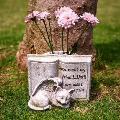 China Europe Small Cat Angel Memorial Pet Cat Resin Sleeping Open Markes Grave Headstones For Deceased Pet for sale