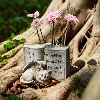 China Europe Resin Crafts Small Polyresin Cat Angel Memorial Pet Cat Sleep Grave Headstones For Deceased Pet for sale