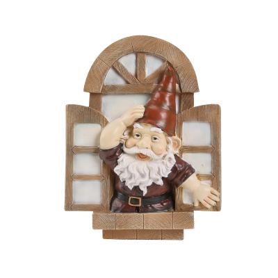 China Tree Hugger, Unimaginable Europe Gnomes Elf Open Window Sculpture Polyresin In Garden Peeker Tree Decorate for sale