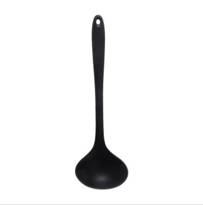 China Viable Non-Stick Heat Resistant Black Single Kitchen Tools and Instruments Silicone Soup Spoon New for sale