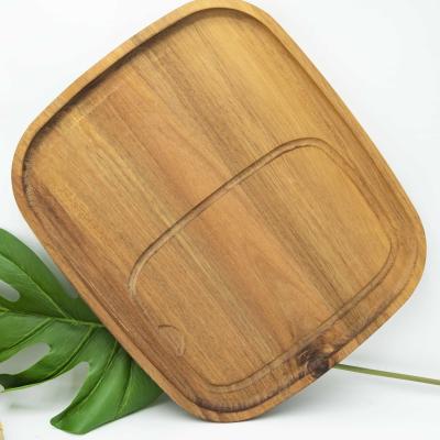 China Sustainable Luxury Stylish Acacia Teak Olive Wood Slate Serving Boards Trays For Food Bread Lunch Serving Time for sale