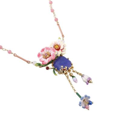 China CLASSIC Fashion And Unique Flowers Gold Plated Enamel Blue Diamond Necklace Jewelry for sale