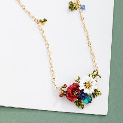 China New Style Enamel Necklace CLASSIC Diamond Pendant Flower Colorful Charm Jewelry Necklace for sale