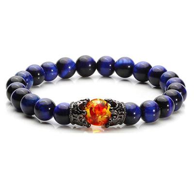 China Fashion CLASSIC Jewelry Selling Hematite Lava Double Crowns Crown Obsidian Tiger Eye Stone Bracelet For Men for sale