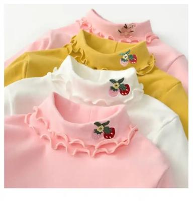 China Anti-Shrink Ms-48 Autumn Winter Baby Girls Top Design Turtleneck Embroidery Bottom Long Sleeve T Shirt for Toddler Girl for sale