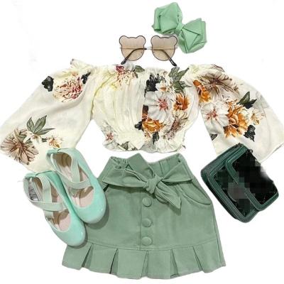 China Anti-wrinkle Ms-58 Child Baby Girl Outfits Set Summer Floral Off Shoulder Tops Ruffles + Short Skirts Baby Girl Set Clothes 2pcs for sale