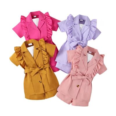 China Anti-wrinkle Ms-59 Kids Summer Clothes 2024 Short Sleeve Jacket + Vest + Shorts 3Pcs Children Girls Sets Clothings Boutique for sale