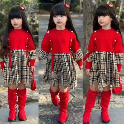 China Anti-wrinkle Ms-16 2024 Latest Children Clothes Girl Plaid Long Sleeve Sweater Dress Kids Baby Girl Winter Dress for Girl for sale