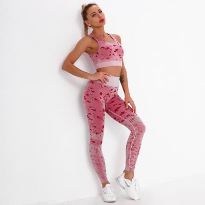 China Breathable Women's Workout Wear Yoga Suit 2 Piece Women Yoga Tights Gym Bra Seamless Pants Set Sports Running Uniform for sale