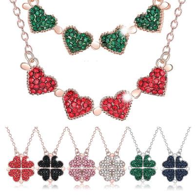 China New Design Hot Selling Titanium Girl's Four Leaf Environmental Friendly Steel Clover Double Sided Heart Shaped Necklace For Women for sale