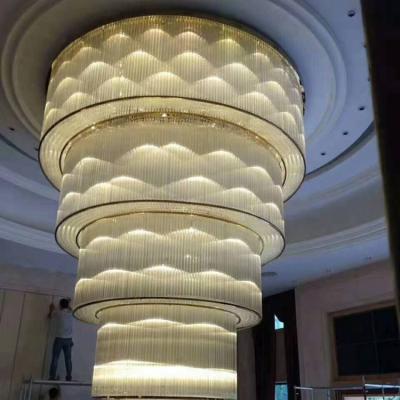 China Modern Luxury Crystal Column Stairs Chandelier Pendant Light For Hotel for sale