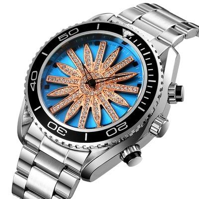 China Best Selling Skmei 1677 Men's Quartz Back Light Watch Creative 3D Flower Hollow Out LED Rotating Colorful Lights Stainless Steel Quartz Watch for sale