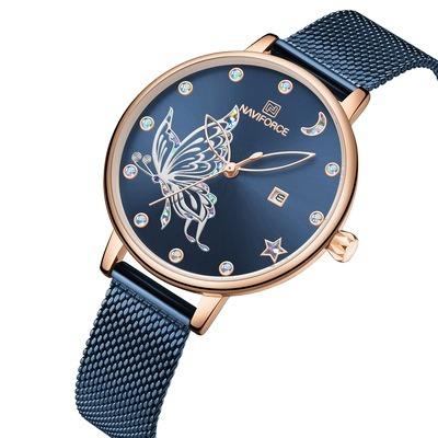 China Stainless Steel Mesh Waterproof Watch Date NAVIFORCE 5011 Women Watches Brand Butterfly Fashion Automatic Luxury Ladies Quartz Watch for sale