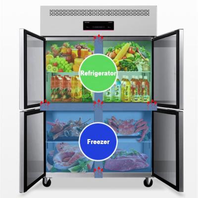 China Double-temperature Restaurant Kitchen Equipment Double Temperature 4 Doors Upright Fridge Freezer for sale