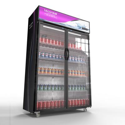 China Double Door Commercial Beverage Refrigerator Air Cooling Single-temperature Refrigerated Display Cabinet for sale