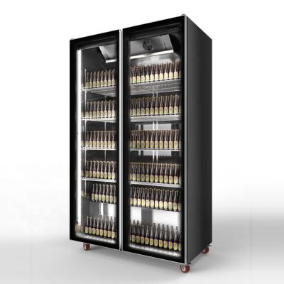 China Three Color Lighting Commercial KTV Bar Glass Double Door Beer Display Fridge for sale