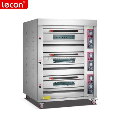 China Snack Factory Bakery Equipment Commercial 3 Deck 6 Trays Bread Baking Gas Oven for sale