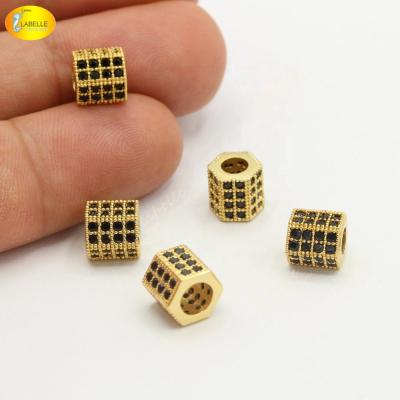 China Jewelry Findings CZ Micro Pave Spacer Beads 7x8mm Shiny Gold Plated CZ Micro Pave Spacer Beads Tube Wholesale Micro Pave CZ Tubes Beads for sale