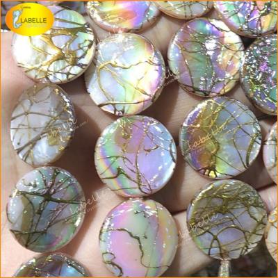 China 100% Natural Color As Per Line Picture 15mm 18mm 20mm Shell Beads Strand Round Flat Luster Bead Slice Gold Pearlescent Volume for sale