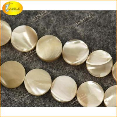 China Polishing+Lustering Yellow Pearly Coin Beads Natural BROOM Beads Flat Round Pearl Beads for sale