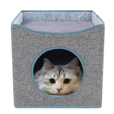 China Hot Sale Fabric Cats Seat Foldable High Quality Multifunctional Durable Storage Ottoman With Front Window for sale