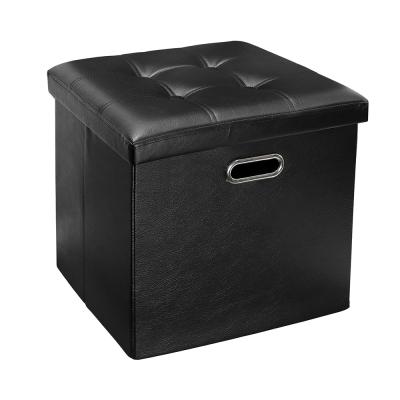 China Good Quality Foldable Faux Leather Foldable Faux Leather Bench Storage Stool With Build In Metal Handle for sale