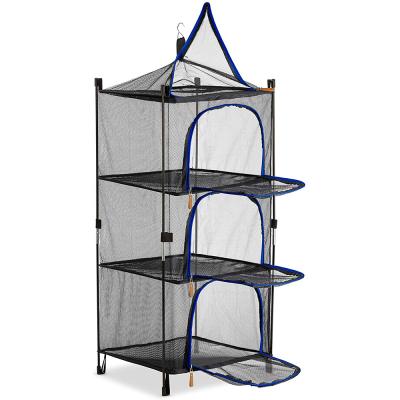 China Sustainable Folding Mesh Hanging Dryer Rack Multifunctional 4 Layer Steel Rings Hanging Drying Net With Zippers And Storage Bag for sale