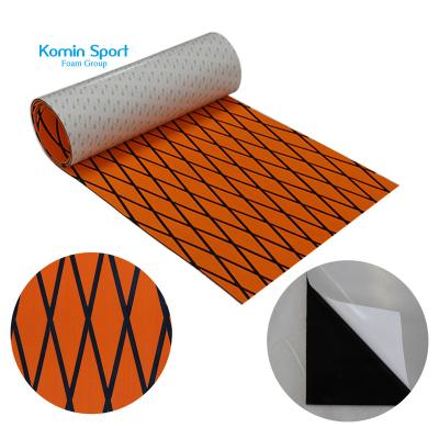 China Boat Flooring Komin Sport Customized Lines EVA Foam Diamond Orange Black Fishing Bass Boat Deck Pad for sale